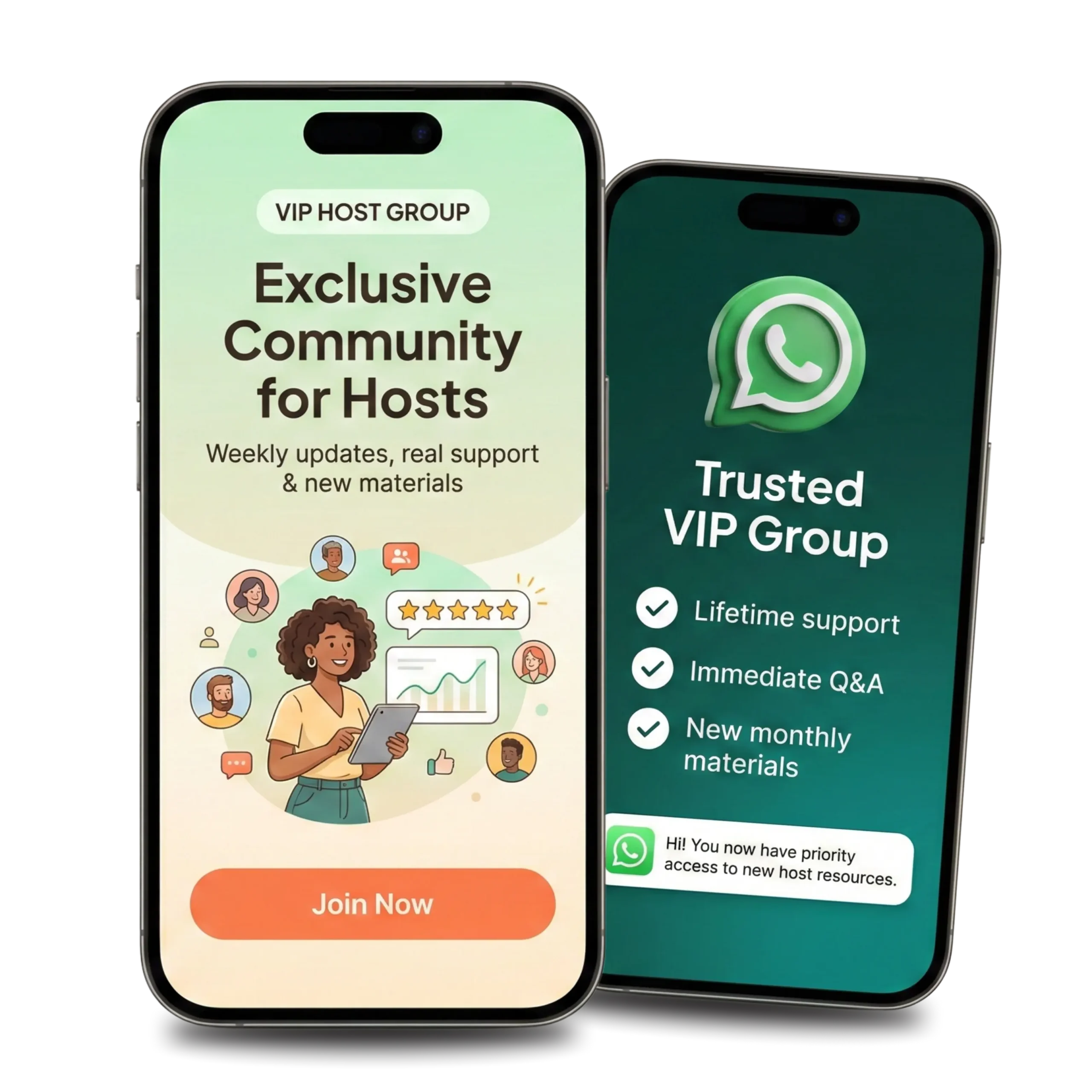 Mockup of the HostMaster VIP WhatsApp Group