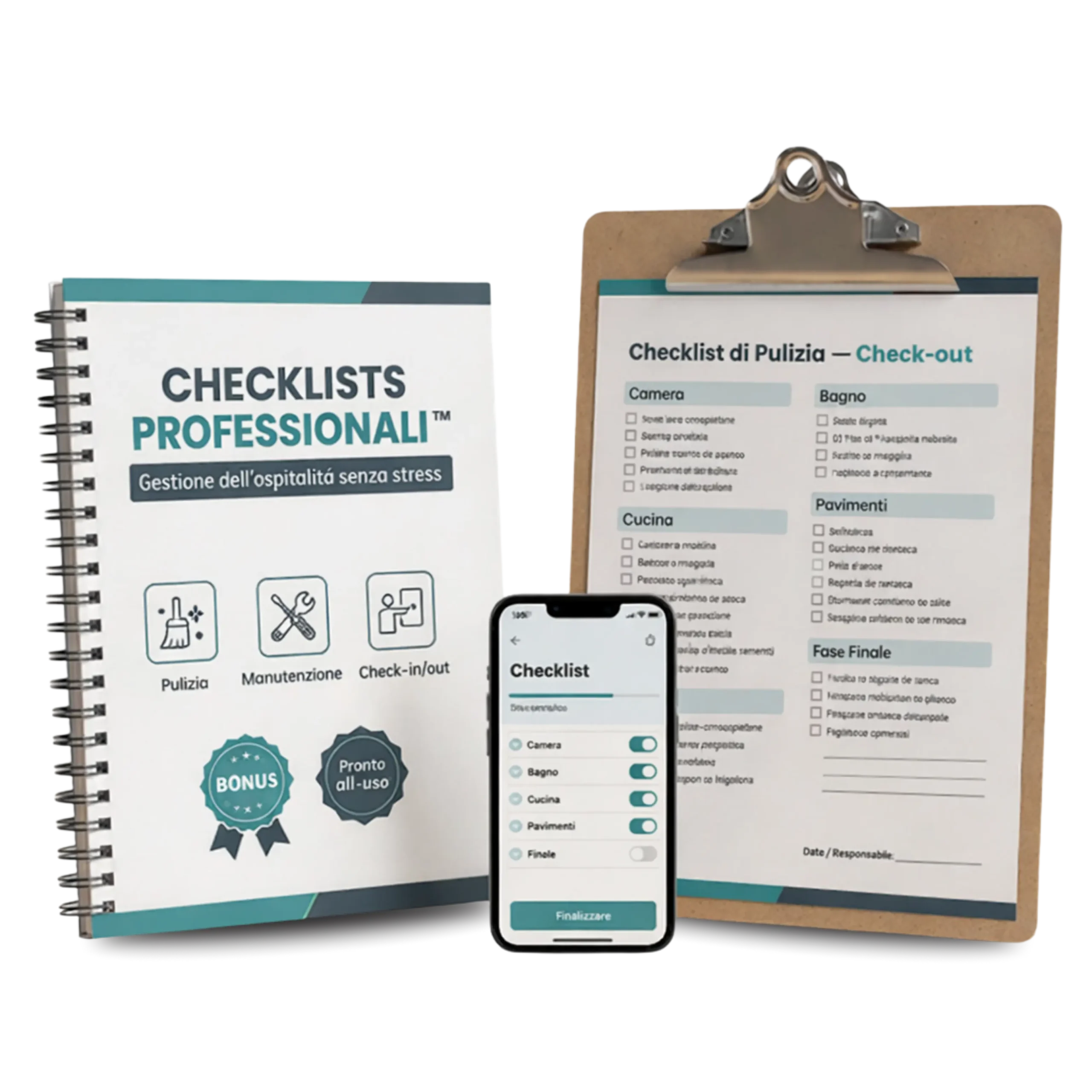 Mockup delle checklist di pulizia e manutenzione