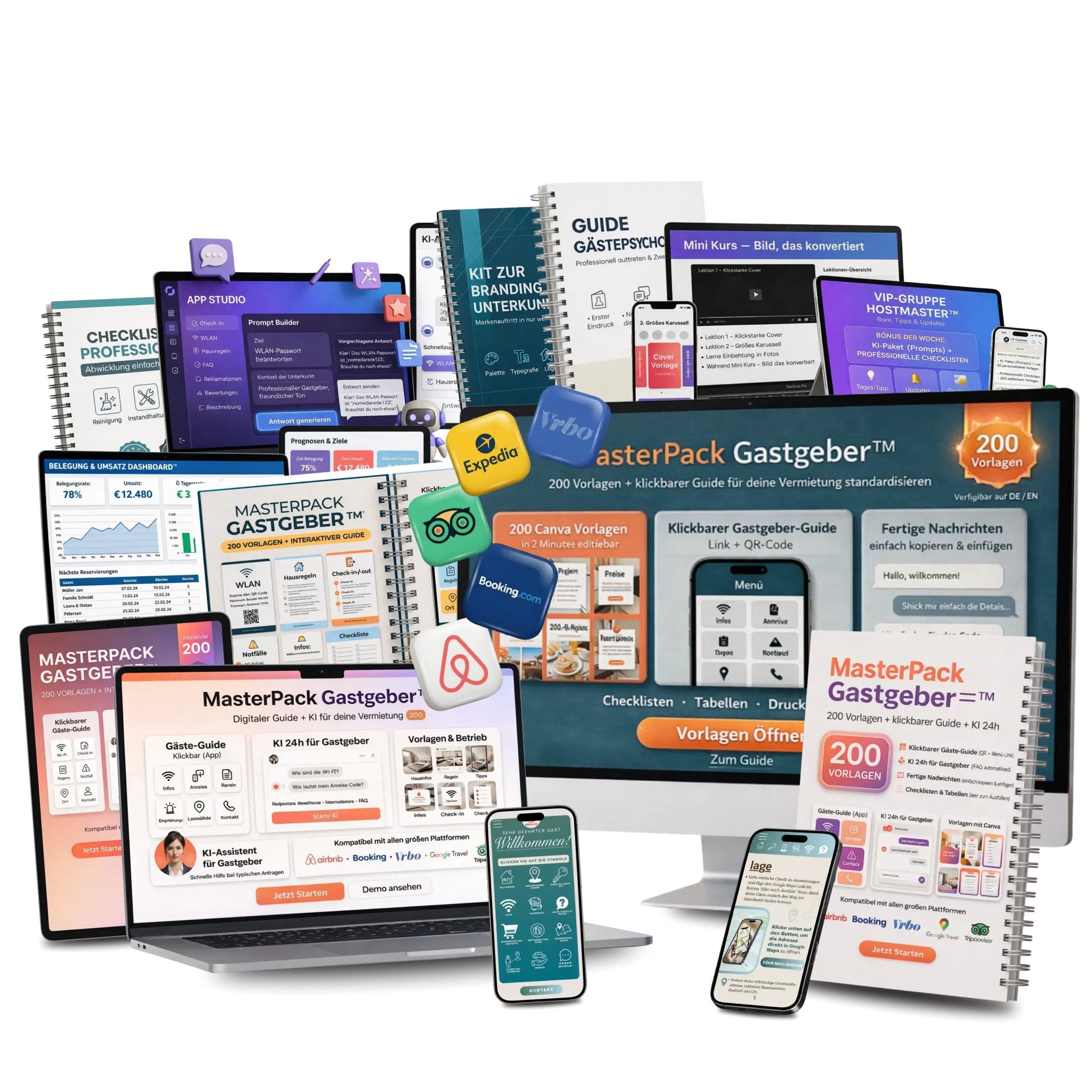 Gastgeber Masterpaket — Vorlagen, klickbarer Guide, Nachrichten und Verwaltung